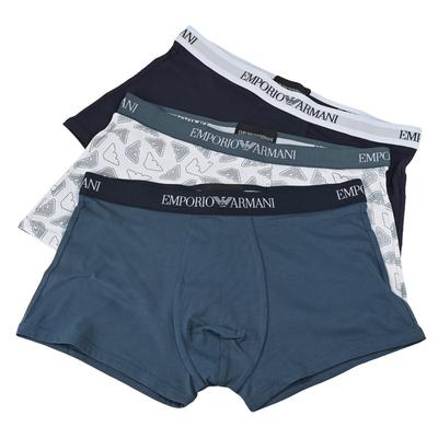 Emporio Armani Men's Boxer Briefs, Plain with Logo, 3-pack, Size L, Blue, EM000260 AF20671 MB254, Made In Italy [Parallel Import]