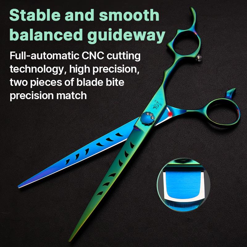 Fenice High-grade 7.0/7.5 inch JP440C Fluorescent Green Pet Grooming Scissors Shears Cutting&Curved&Thinner Set for Dog Groomer