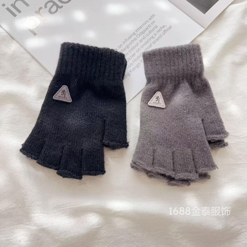 Autumn and Winter Half-finger Gloves Outdoor Adult Riding Non-slip Gloves Knitted Wool Cold-proof Finger Gloves
