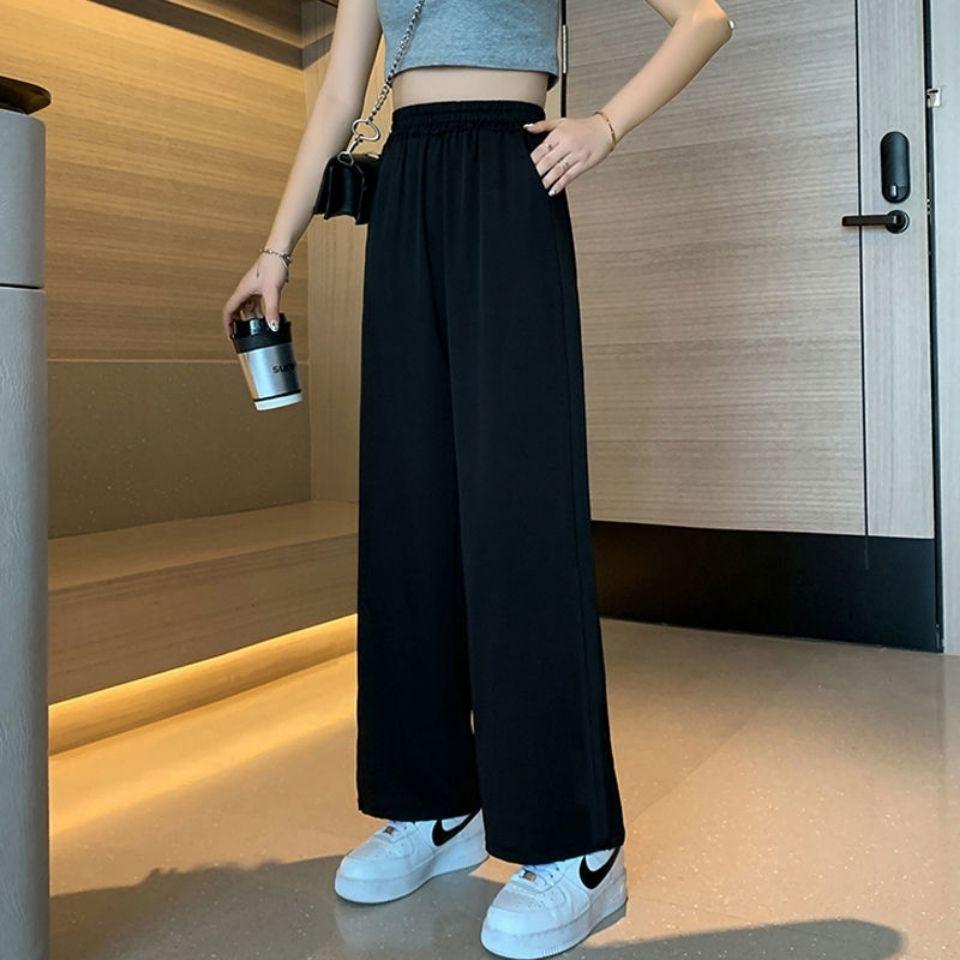 Women's Black High-Waisted Cropped Wide-Leg Trousers - Plus Size Slimming Casual Pants 2026 Student Style