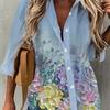 Lady Shirt Butterfly Print Turn-down Collar Single-breasted Artistic Spring Top for Daily Wear