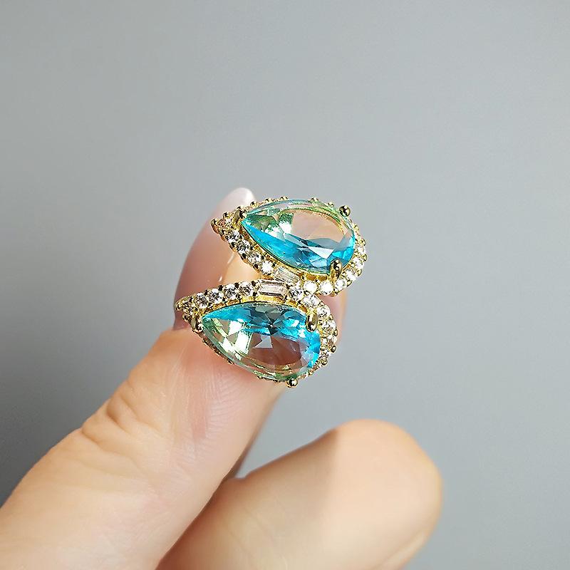 Water Drop Shaped Imitation Emerald Stud Earrings Light Luxury Yellow Zirconium Sea Blue Treasure White Gold High-End Earrings