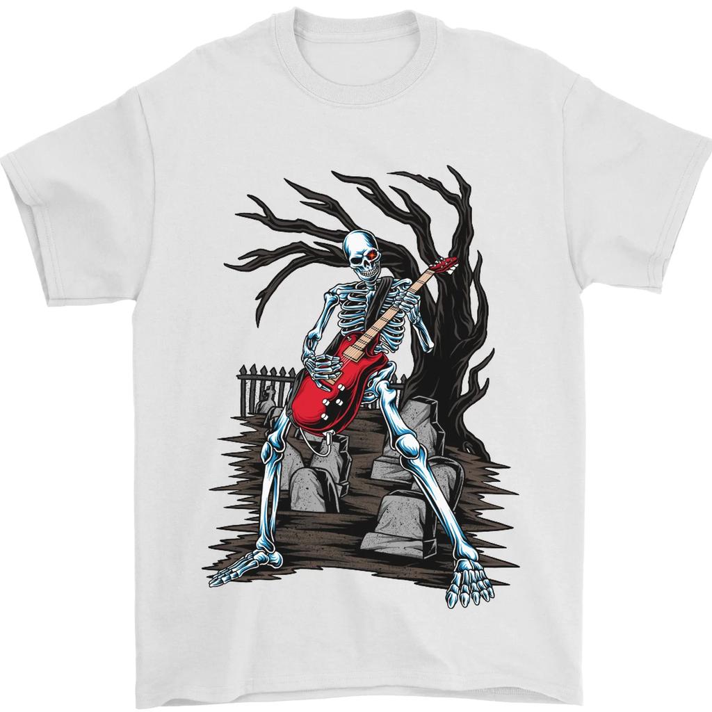 Spring and Summer Graveyard Rock Guitar Skull Heavy Metal Mens TShirt 100 Cotton