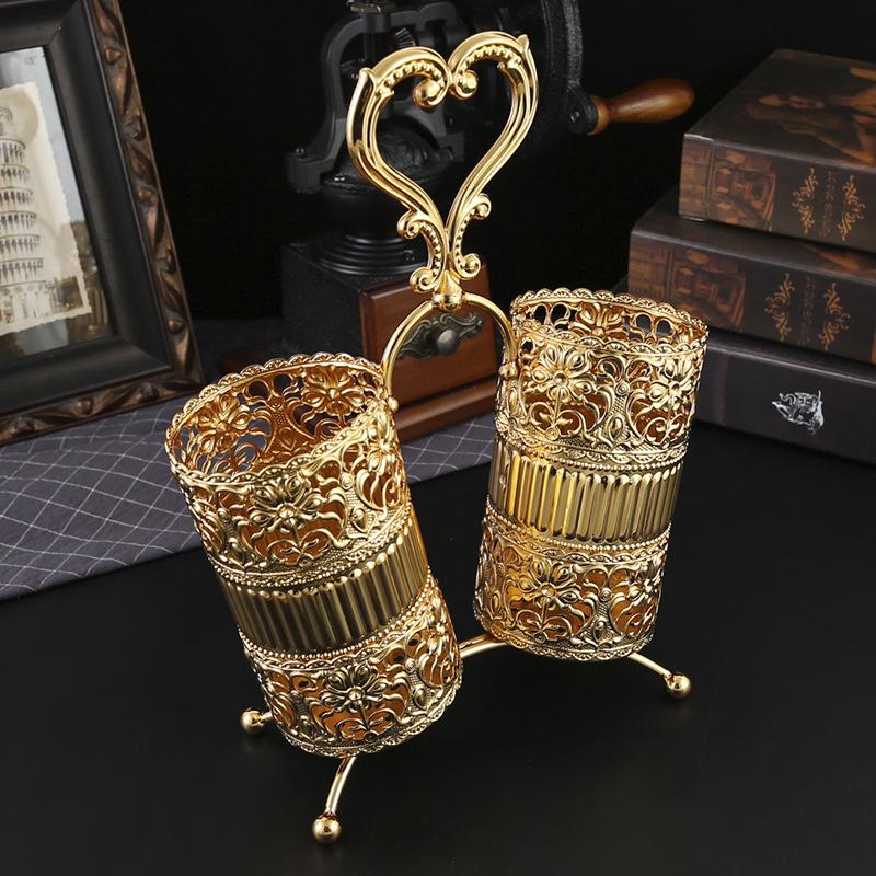 European light luxury wrought iron hollow chopstick rack household wall-mounted drain chopstick basket kitchen tableware storage chopstick cage