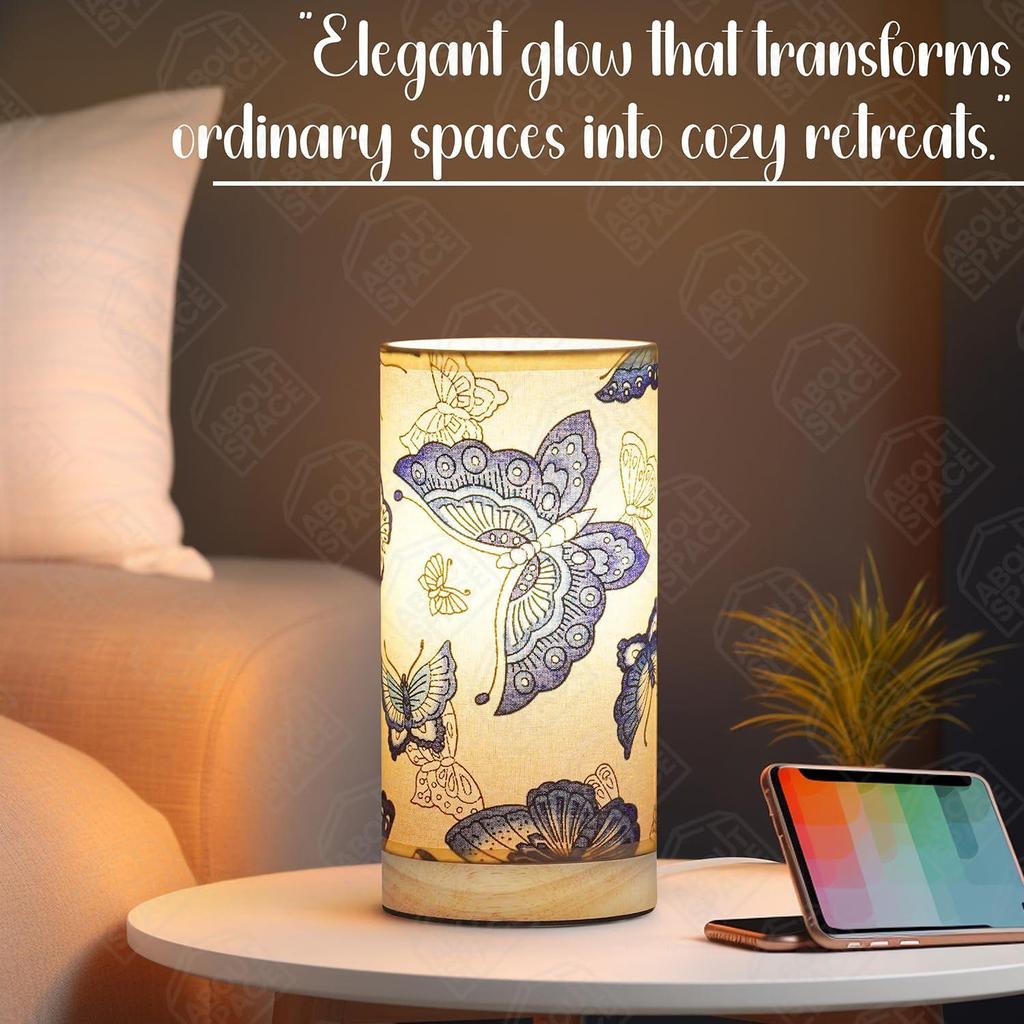 Night Lamp - Butterfly Themed Bedside Reading Lamp with Wooden Base for Night, Bed Room, Living Room, Home & Decor