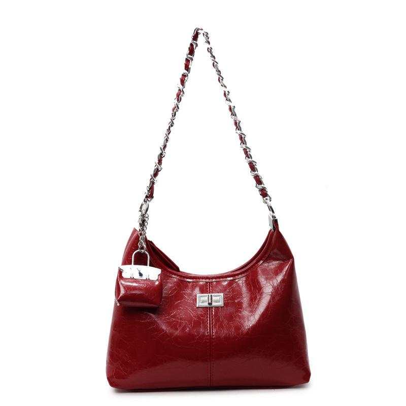 This Year, Korean Light Luxury Oil Wax Leather Chain Underarm Bag Is Popular, Femininity Commuting Advanced Sense Simple Messenger Bag