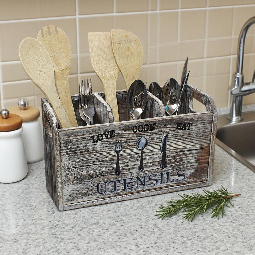 Kitchen Utensil Holder Cutlery Box for Forks Spoons Knives Storage Crock Organizer