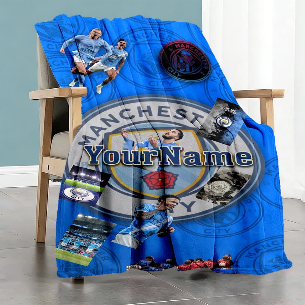 Manchester City Customize Your Name Blanket Lightweight Customizable Blanket Ultra-Soft Suitable for Bedding Picnics Office Chair Office All-Season Us