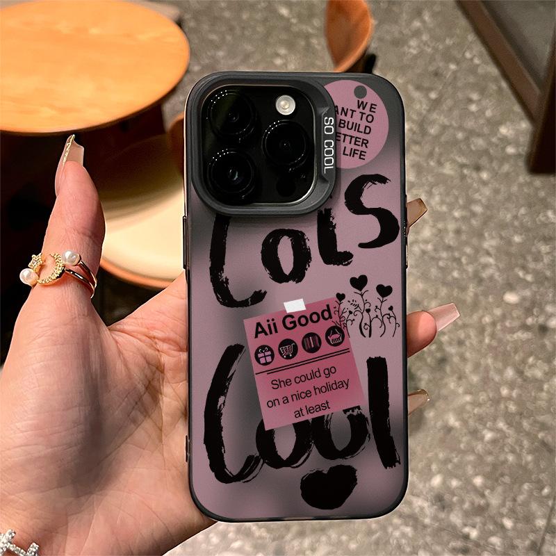 

English Pink Label for IPhone16/14/13 Mobile Phone Case 14Promax Frosted 11/12 Anti-fall Xs/xr For Apple 6