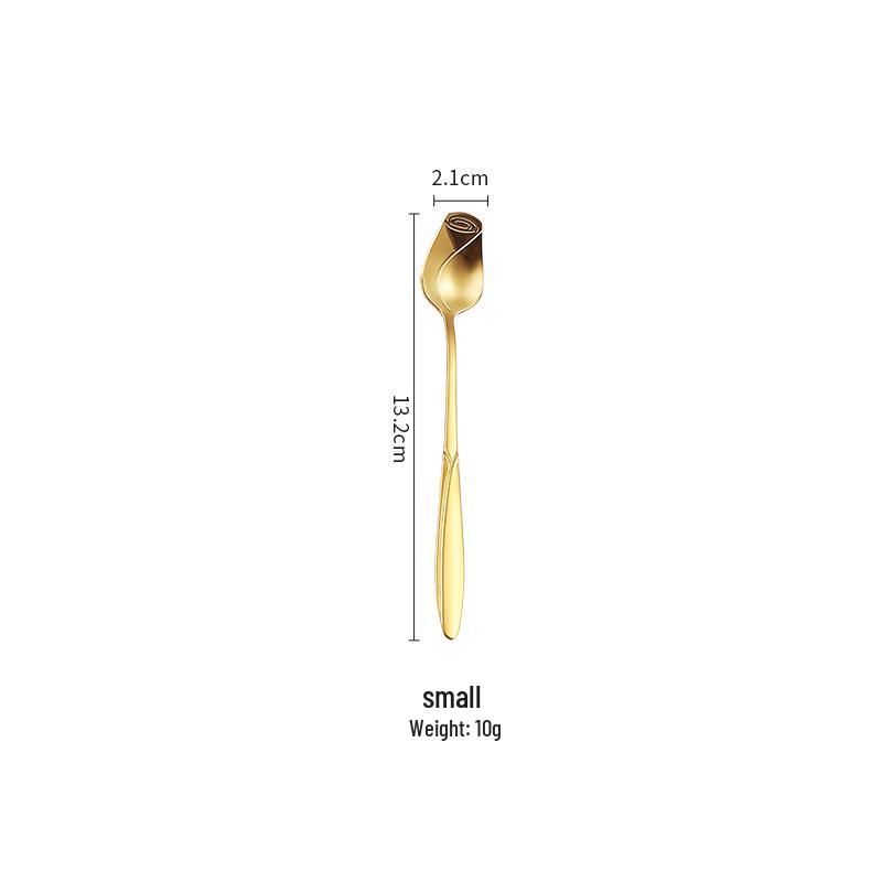 Colorful Rose Flower Stainless Steel Stirring Spoon - Long Handle for Coffee, Dessert & Ice Cream
