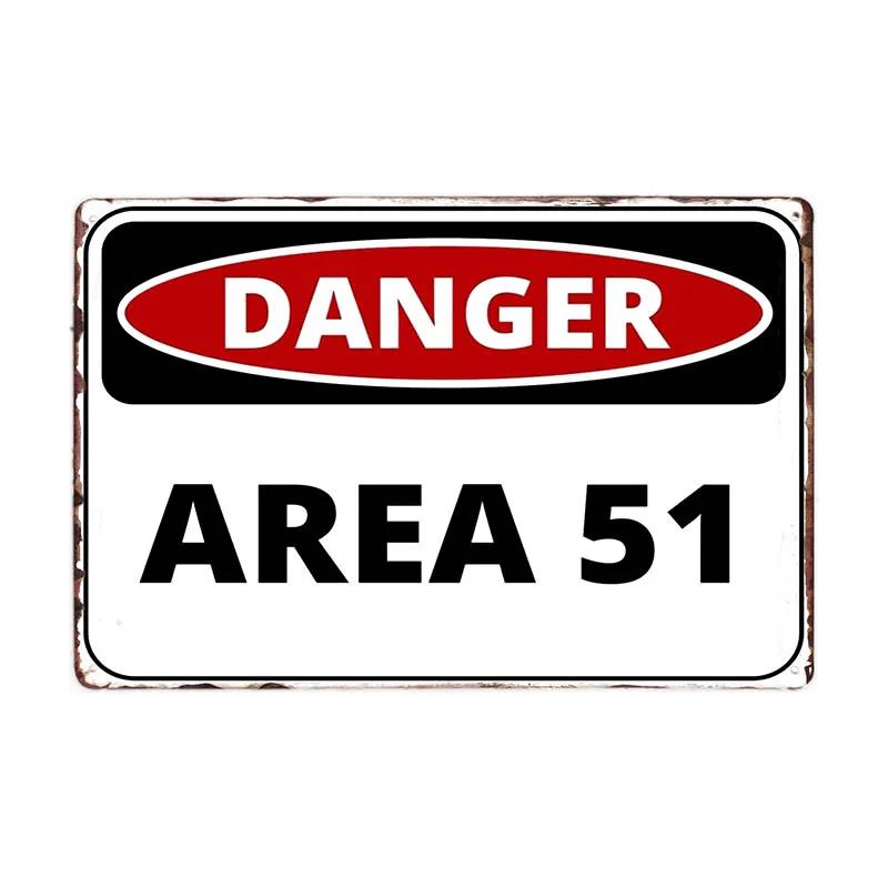 DORA Tin Sign Warning Area Metal Tin Sign UFO Vintage Wall Plaques Art Poster Decoration Painting Home Decor Xcm