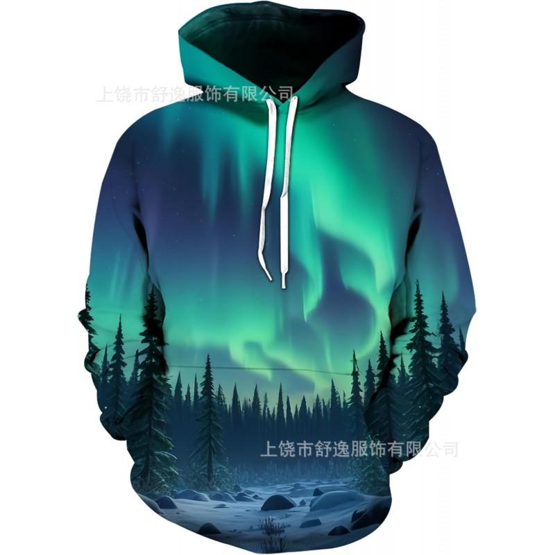 Mens Oversized Hooded Sweatshirt With Digital Print Casual Long Sleeve Top