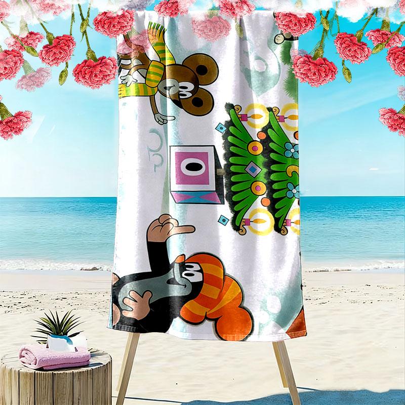 Krtek Art Print Beach Towel, Large Soft Quick Dry Towel for Beach Camping Swimming