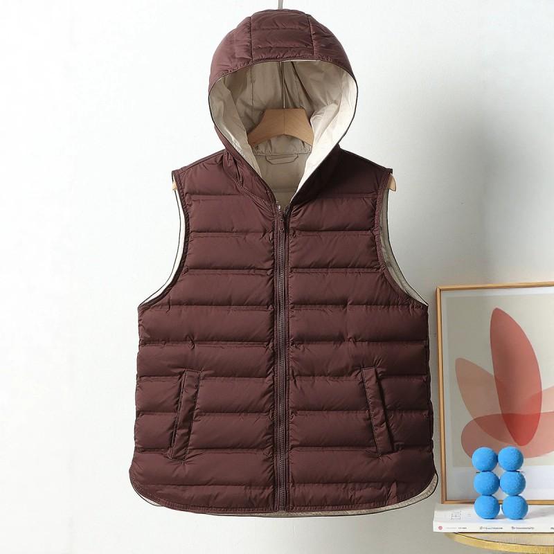 Womens Lightweight Hooded Down Vest Short Puffer Sleeveless Jacket Warm Thin Outerwear