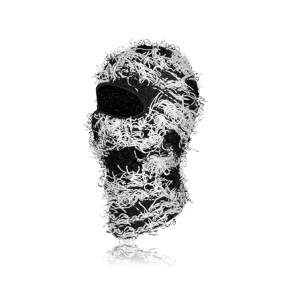 1pcs Full Face Cover Ski Mask Hat Balaclava Distressed Knitted Beanie Camouflage Men Hat Women Winter Warm Windproof Bicycle Nec