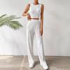 1116 Women's Summer Suit European and American Solid Color Water Wave Crew Neck Vest Top Straight Pants Two-piece Set