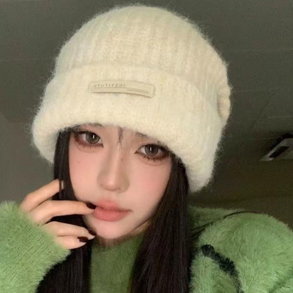 Korean Style Knitted Pullover Hat All-match Brimless Beanie Cap Versatile Plush Woolen Hat  Gifts