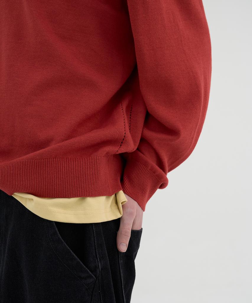 KNOUUN Crop V Neck Knit (Red)