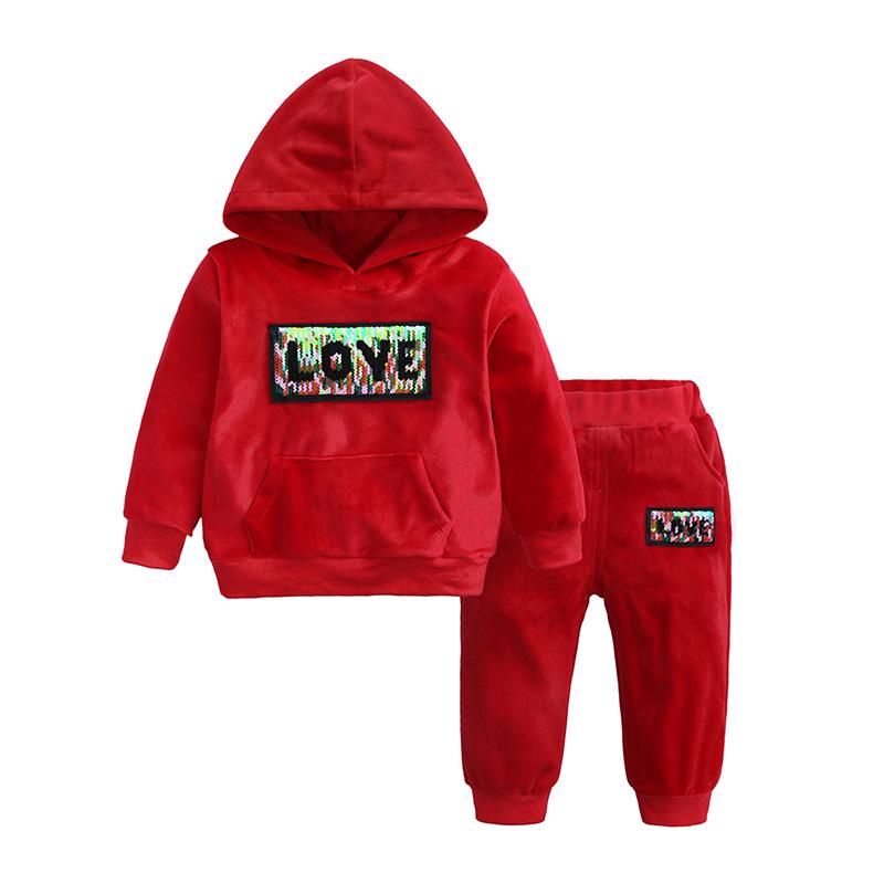 Gold Velvet Children's Autumn/Winter Two-Piece Set for Boys and Girls - Trendy Sweatshirt Outfit