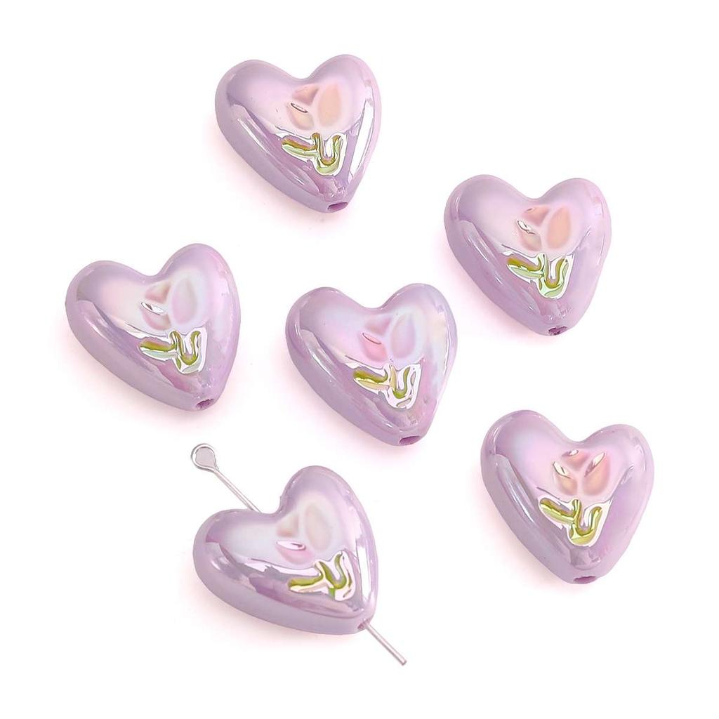 2pcs [20x19mm] Tulip Love Heart Beads Cream Peach Heart Acrylic Beads Mobile Phone Chain Backpack Ornaments DIY Accessories