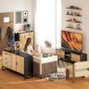 Modern Storage Sideboard with 3 Cabinets and 2 Drawers, Multipurpose Cabinet in Particle Board and Steel, 80x35x85 cm, Black and Wood