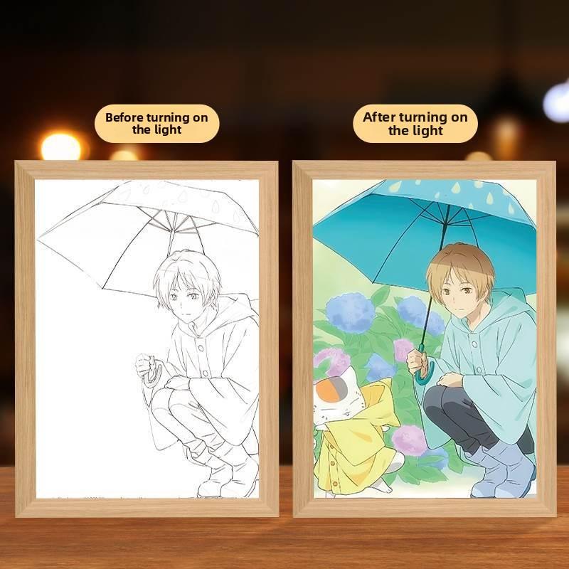 23cm/9.06in Anime Figure Natsume’s Book of Friends Light Painting Photo Frame Night Peripherals Table Top Lamp Collectible Gifts