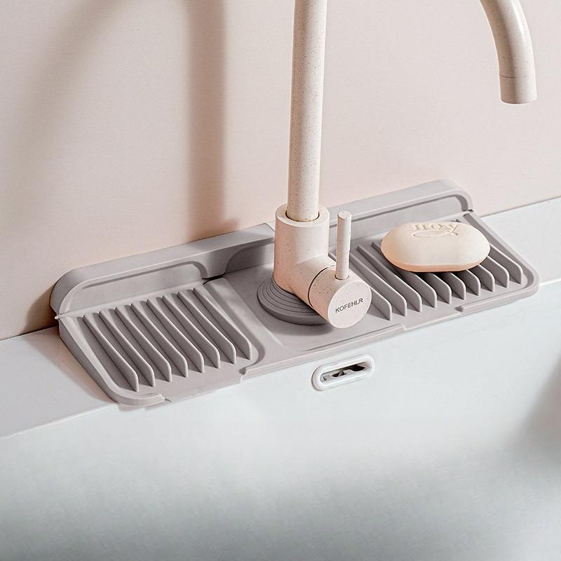 

Оновлена силіконова підкладка під злив кухонної раковини з кнопкою, органайзер для раковини, водонепрониклива та протиковзка підкладка для умивальника 37cm сірий