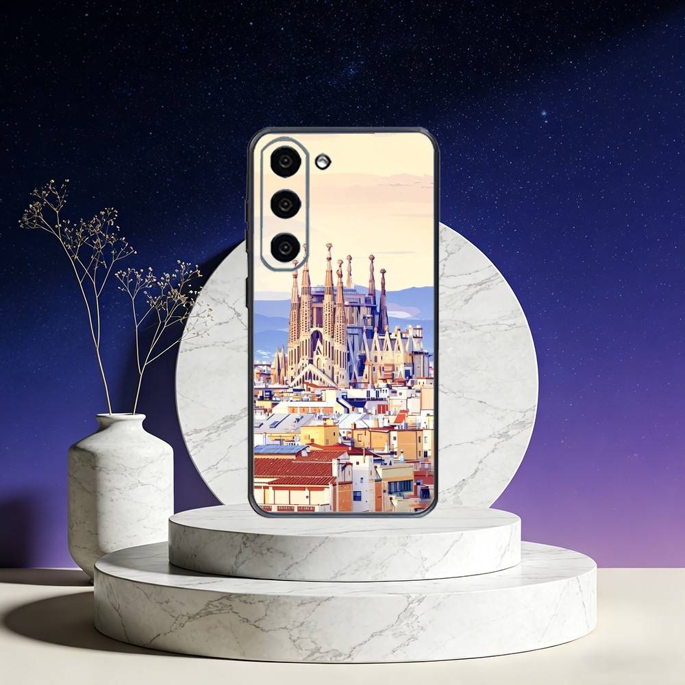 Architektonische Kulisse von Barcelona Handyhülle Für Samsung Galaxy A73,A72,A71,A70,A53,A52,A51,Andere Weiche Schwarze Hülle