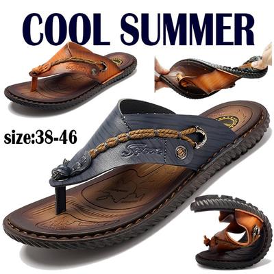 Chaussures en cuir décontractées pour hommes, tongs d'extérieur de plage, sandales d'été respirantes en cuir PU, pantoufles