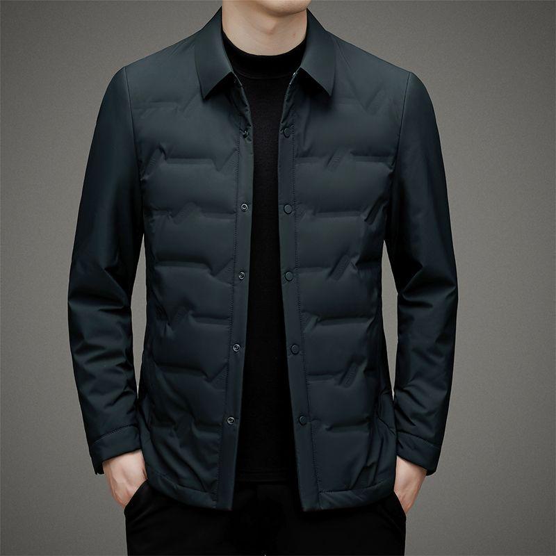 Men's Short Warm White Duck Down Winter Jacket with Turn-Down Collar – Waterproof Dad Coat