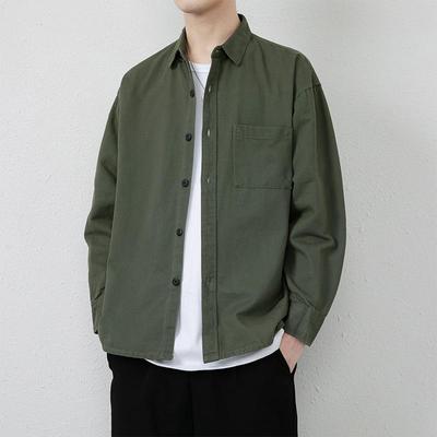Camicia da uomo in cotone nuova per la primavera, casual, larga, tinta unita, da lavoro, tendenza giapponese, a maniche lunghe