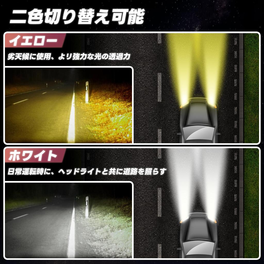 LED fog lamp compatible with H8/H11/H16, 2-color switching type (white/yellow),