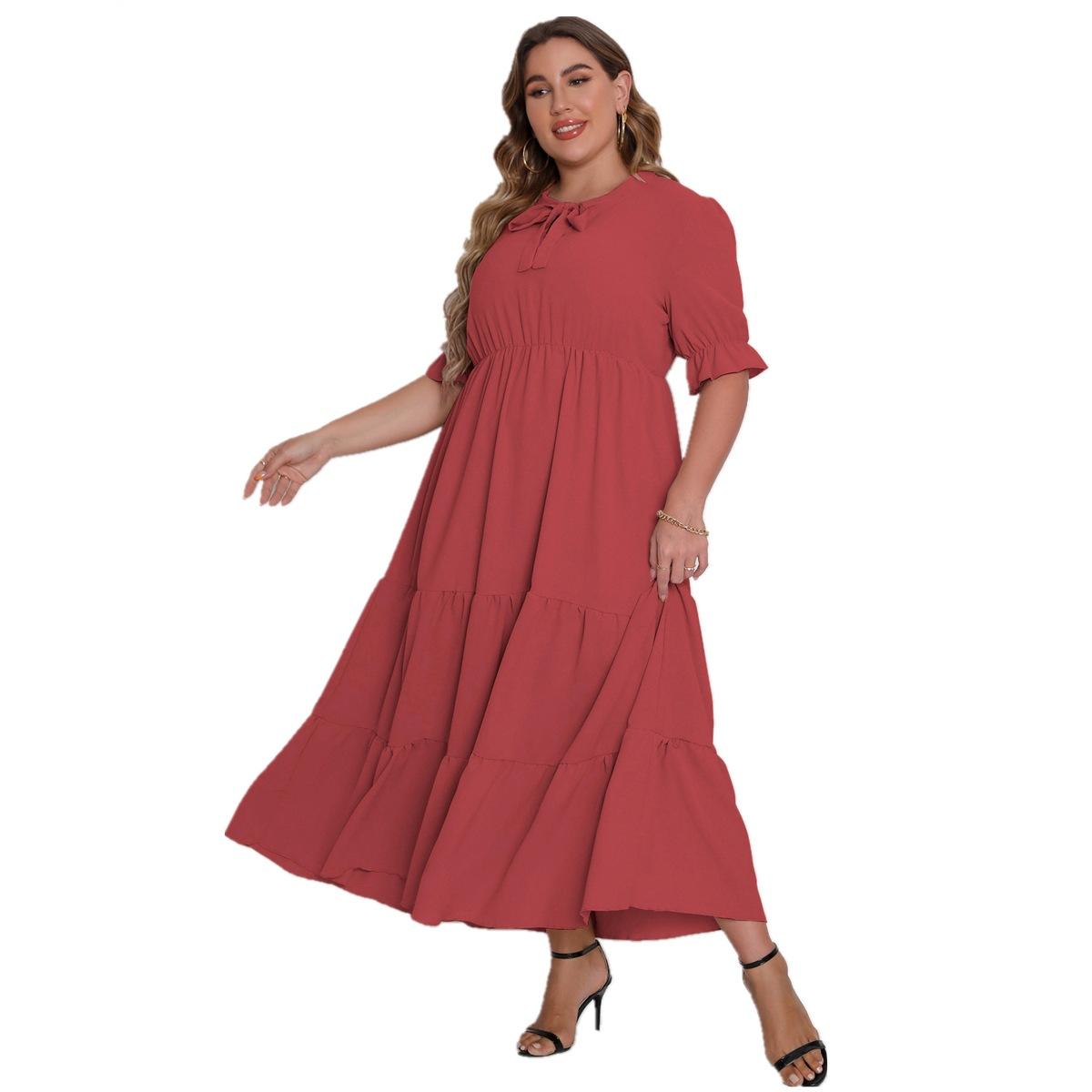 Однотонное длинное платье с круглым вырезом для женщин — фото 4