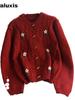 Vintage Handcrafted Embroidery Macrame Knit Sweater Coat Women Autumn New Style Loose Thick Lazy Style