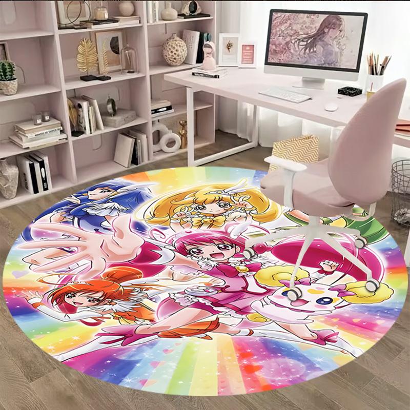 1pc Pretty Cure2 Print Round Carpet Chair Round Carpet Suitable for Bedroom Living Room Home Decorative Carpet