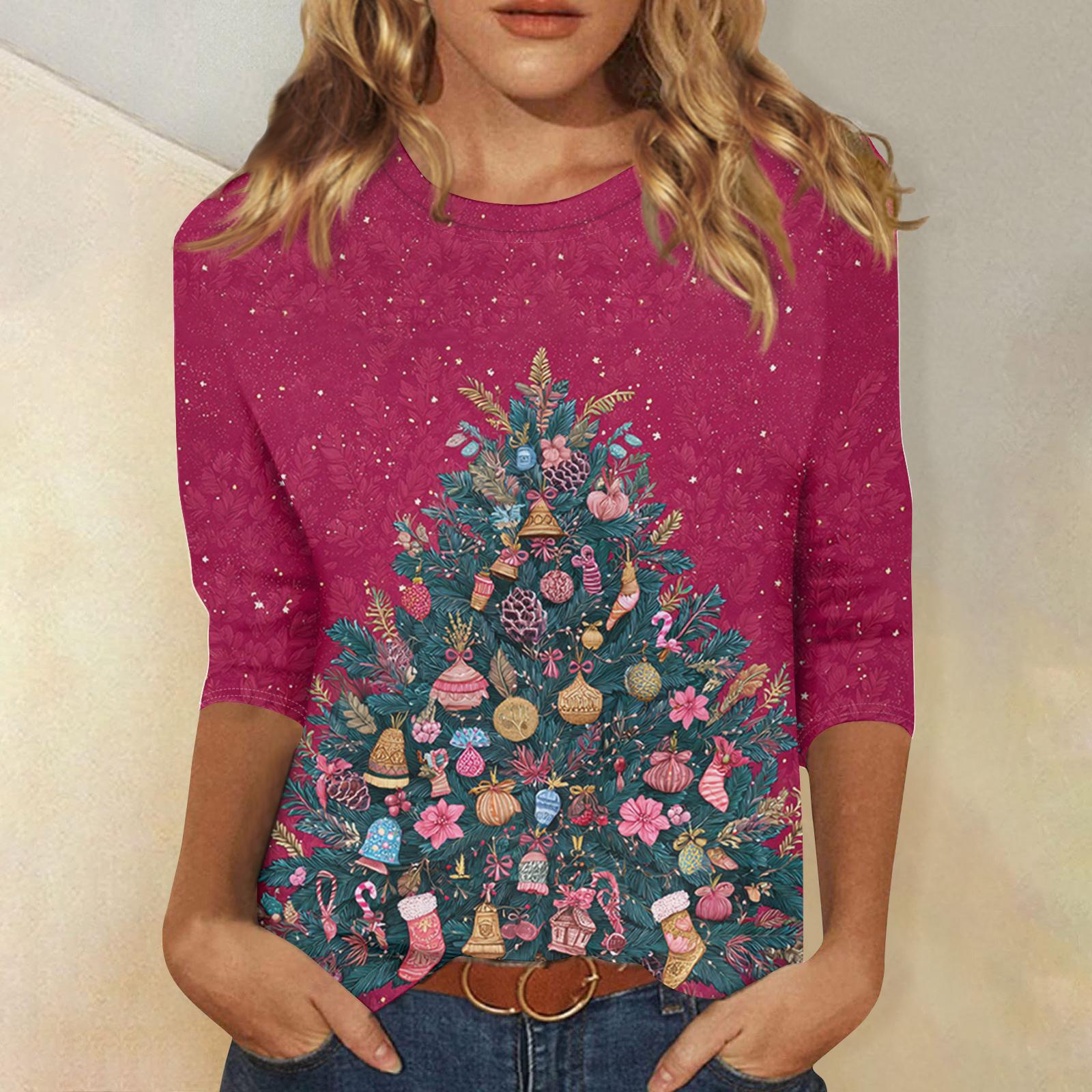

Рубашки с рукавом 3/4 для женщин с принтом, Рождественские футболки, Блузки, Повседневные, Большого размера, Базовые топы, Пуловер XXXXXL