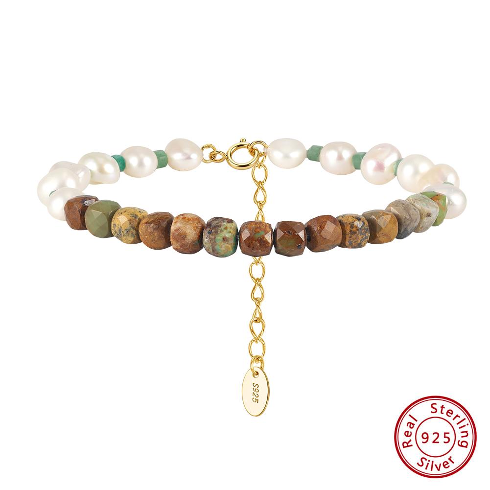 

Effie Queen Genuine Natural Stone Freshwater Pearls Turquoise Beaded Bracelet Adjustable 925 Sterling Silver Jewelry Gift MPB27