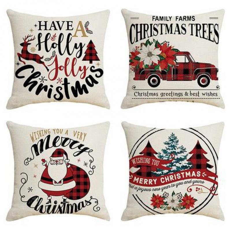 Weihnachts-Dekokissenbezug Leinen Festliches Weihnachtsthema Elch Schneeflocke Rückenlehne Wohnzimmer Sofa Dekoration Kissen Kissenbezug