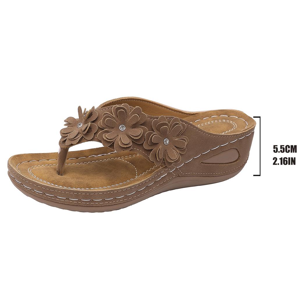 Large-Size Wedge Floral Thong Slippers – Summer New Fashionable Toe-Post Slide Casual Sandals for Women