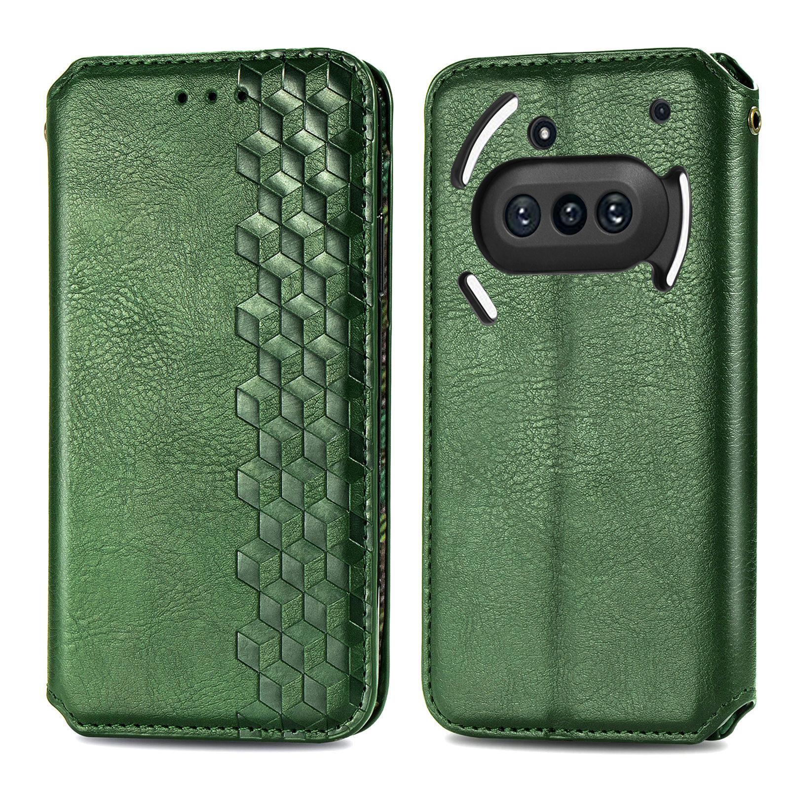 

For Nothing Phone (3a) Case Rhombus Imprint PU Leather Wallet Phone Cover Green