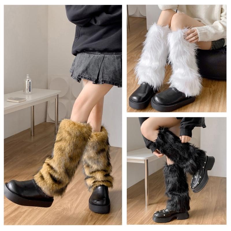 Women Cozy Winter Leg Warmers with Soft Furry Harajuku Fuzzy Plush Boot Cuffs Leg Covers for Indoor and Outdoor Use