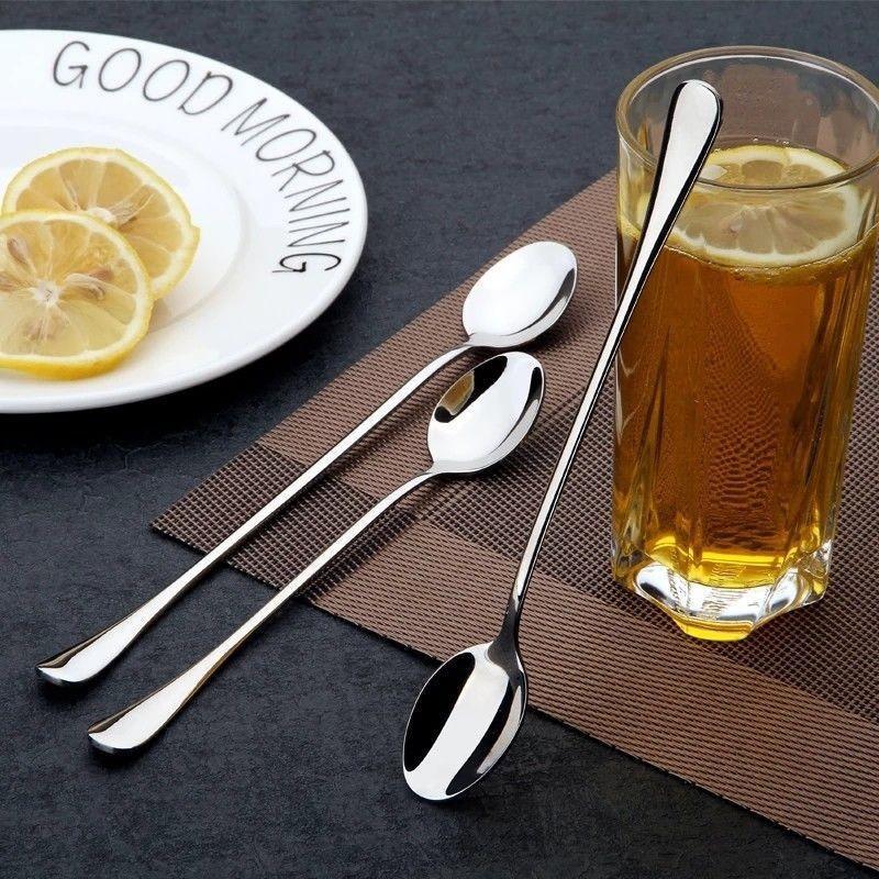 1Pcs Stainless Steel Long-Handled Ice Teaspoon, Coffee Spoon, Ice Cream Stirring Spoon, Dishwasher Safe, Kitchen Accessories