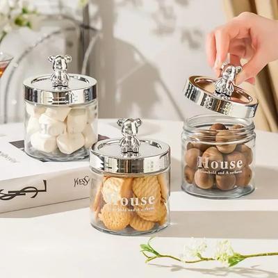 1pc Bear Glass Storage Jars Suitable for Storing Cookies Candies Nuts Cotton Swabs and Dental Floss Home Food Storage Containers