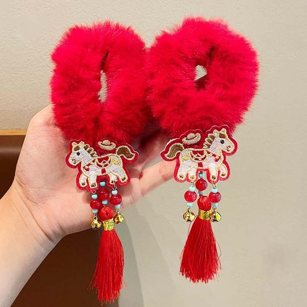 Lion New Year Tassel Hair Hoop Embroidered Bow Ancient Style Hair Clips Winter