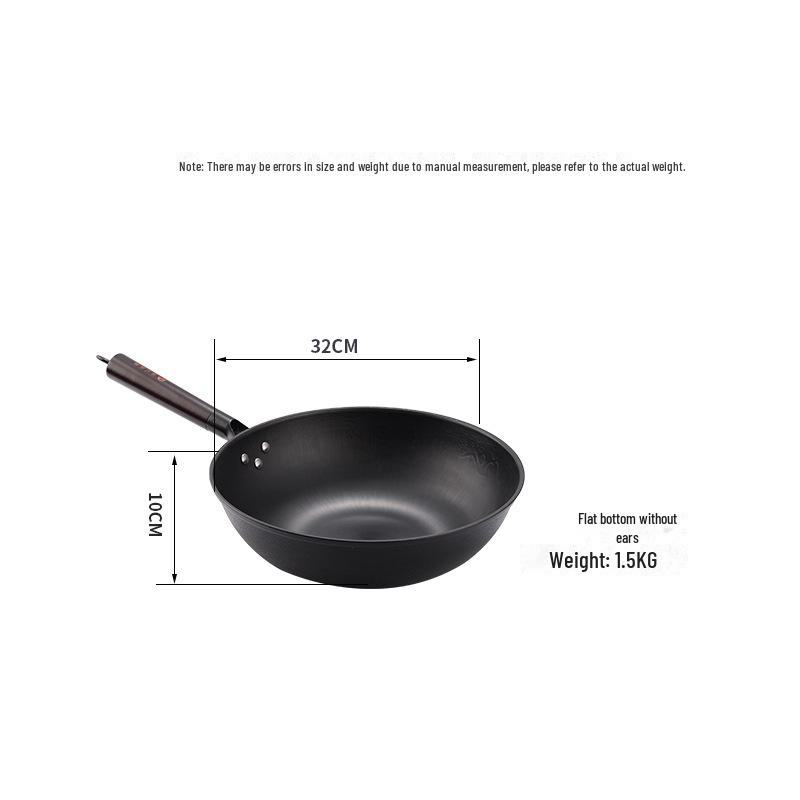 Luchuan Old-Fashioned Round & Flat Bottom Cast Iron Non-Stick Frying Pan for Gas Stoves