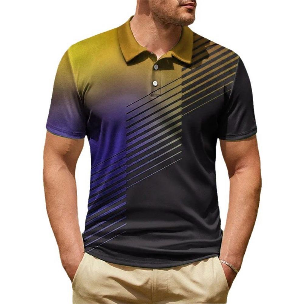 Gradient Striped Pattern 3D Digital Printing Men's Polo Shirt