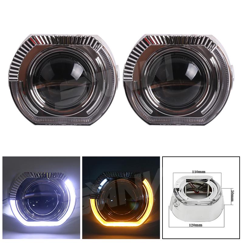 SANVI 3" LED Bi-Beam Lens Car Headlight with White/Yellow Angel Eye Cover