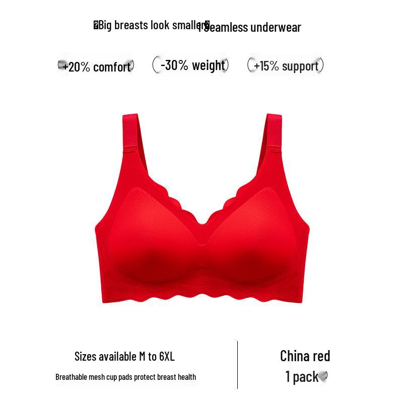 

Большой красный беспроводной пуш-ап бюстгальтер против провисания с боковой поддержкой свадебное нижнее белье для большой груди 3XL 160-180 jin 42BCDE cup