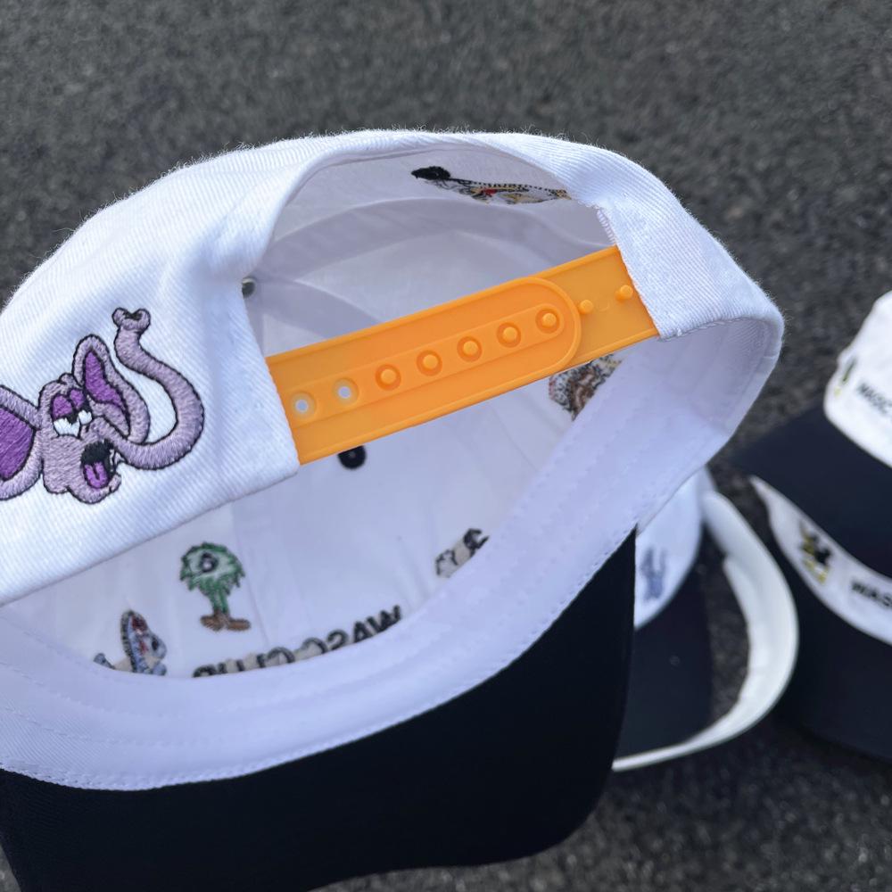 Czapka baseballowa w stylu retro z blokami kolorów, haftem i kreskówkowym zwierzęciem - Unisex miękki kapelusz, czarno-biały