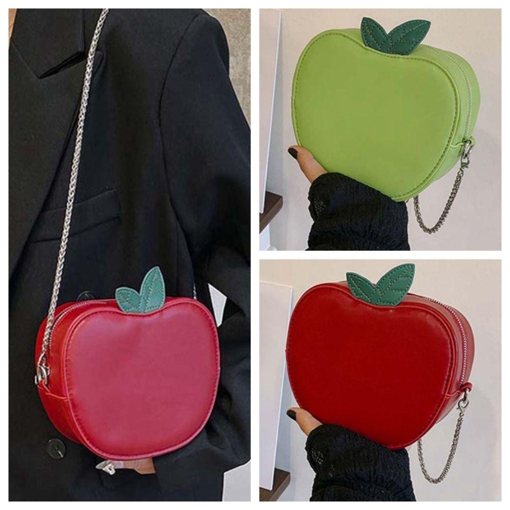 New Fruit Shape Chain Bag Creative Red Crossbody Bag Round Small Leather Pouch Funny Coin Purse Women Shoulder Bag